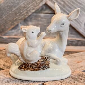 UCGC Vintage Woodland Animal Friends-Deer and Squirrel-Porcelain Figurine-4.25"H